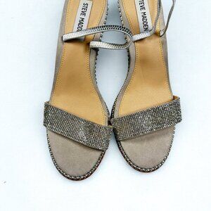 Steve Madden Rhinestone Slingback Heels Taupe Suede Sandals Size 8.5